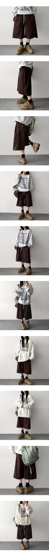 Montic  バックポケット サイドピンタック バンディング ショーツ