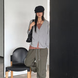 Tier V-neck Loose Fit Long Cardigan
