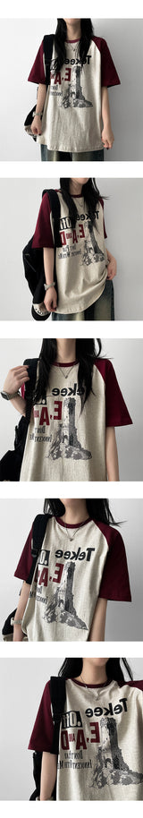 E-ID カラーラグランボクシーフィット半袖Tシャツ