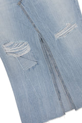 DAMAGED LONG DENIM SKIRT (BLUE)