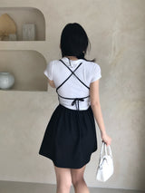 リゼ バックストラップ チューリップ ノースリーブ ミニドレス