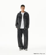 WASHED CUT OFF APPLIQUE HOOD ZIP UP