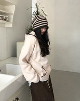 Striped Back Strap Wool Beanie