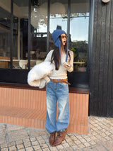 wool base lace V-neck long-sleeved t-shirt