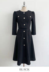 Elnis Three Quarter Tweed Flare One Piece