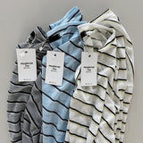 ロリーオープンネックVネックストリッピードルーズフィットサマーロングスリーブTシャツ3カラーズ