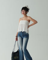 Punching Eyelet Smoke Tube Top Blouse