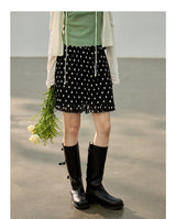 Dot ruffle flare mini skirt