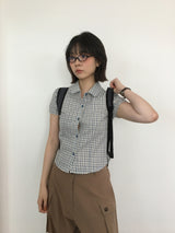 Seersucker キャップスリーブシャツ