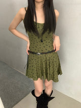 グレタ グリーン ノースリーブ フローラル ドレス