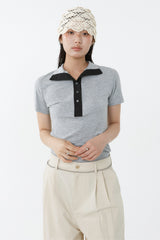 SOFT TENCEL HIGH-NECK TOP_MELANGE GRAY