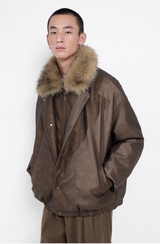 Faux fur-trimmed vintage-style two-piece jacket with a retro atmosphere