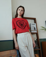 HEART PRINT T-SHIRT [RED]