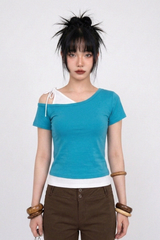 デュアルトーンアシンメトリーTシャツ (4COLORS!)