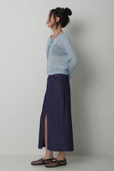Front Slit Long Skirt_Navy