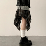 Hial Hem Unbalanced Line Check Banding Skirt