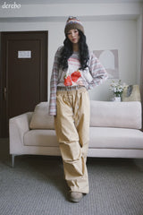 Checkered layered wide banding pants