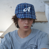 A Logo Check Pillbox Cap (Navy Check)