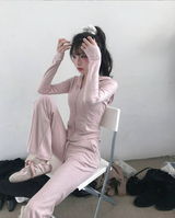 [♡MADE♡] puppy velour hip lettering slim bootcut pants