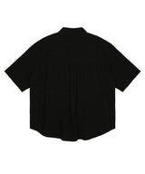 Texture Crop Roll-Up Check Short Sleeve Shirt - Black