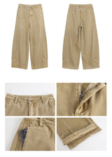 Khaki brown line wide cotton pants