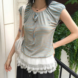 Gen-G ストライプシャーリングリボンノースリーブTシャツ