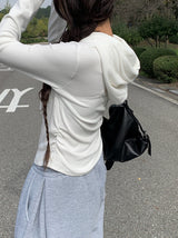 Liam Peach Fuzz Slim Fit Hood Shirring T-Shirt
