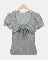 Kukin Check Ribbon Short Sleeve T-Shirt