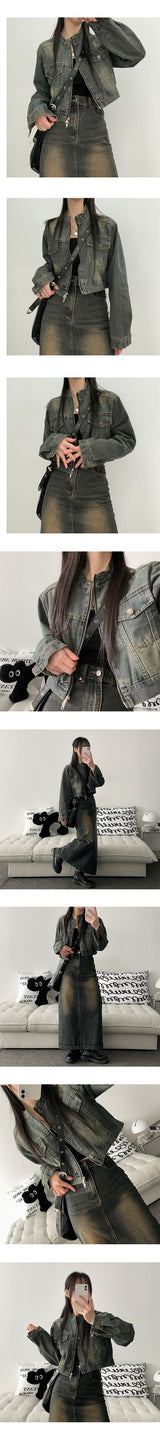 Eyelan Two-way China High-Neck Washing Denim Jacket