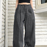 Lapek stripe color combination string long wide pants