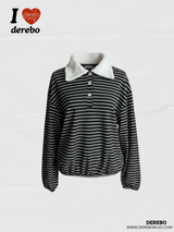 ウールナッピングカラーストライプロングスリーブTシャツ