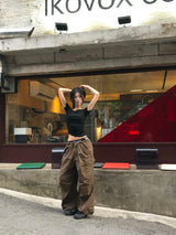 string low-rise cargo pants