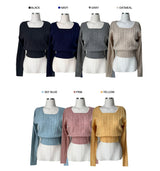 Unbutton slit square neck twist long sleeve knit (7 colors)