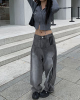Line big pocket denim pants