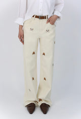 PUPPY EMBROIDERED CREAM DYED STRAIGHT DENIM code 26226