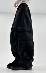 (FLEECE🔥) カーゴストリングフリース ジェリープリーツ ワイドフリースパンツ - 4カラー