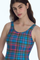 [Preppy Check_blue] Uバック ワンピース スイムウェア