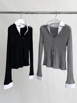 Preppy V-neck Shirt Layered Long Sleeve Knitwear