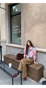 high-end pink loose fit long-sleeve shirt