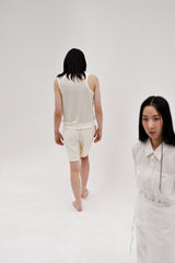 Cotton blend tweed shorts, Cream