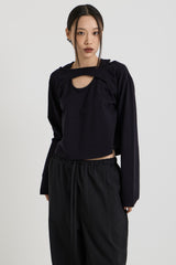 コットンレイヤード長袖Tシャツ, Black