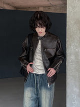 Bleed Washed Leather Biker Jacket