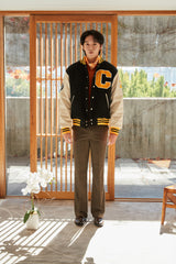Big Patch Black Ivory Baseball Jacket / Varsity Jacket