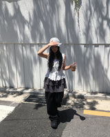Dot cancan shirring skirt