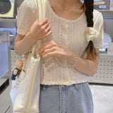 Latte Short-Sleeved Knit Cardigan