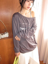 ガウス ルーズフィット プリンティング オフショルダー ロングスリーブ Tシャツ