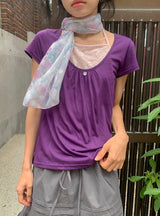 Hiwaku Flower Sleeveless Layered Shirring Short Sleeve Tee