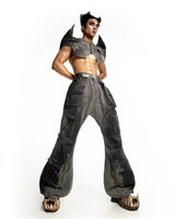 DARK SAGE DENIM FLARE PANTS