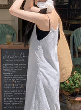 #Diamond Flower Embroidery Sleeveless Long Dress (3color)