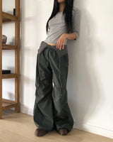 Newman Contrast Pintuck Strap Wide Long Pants